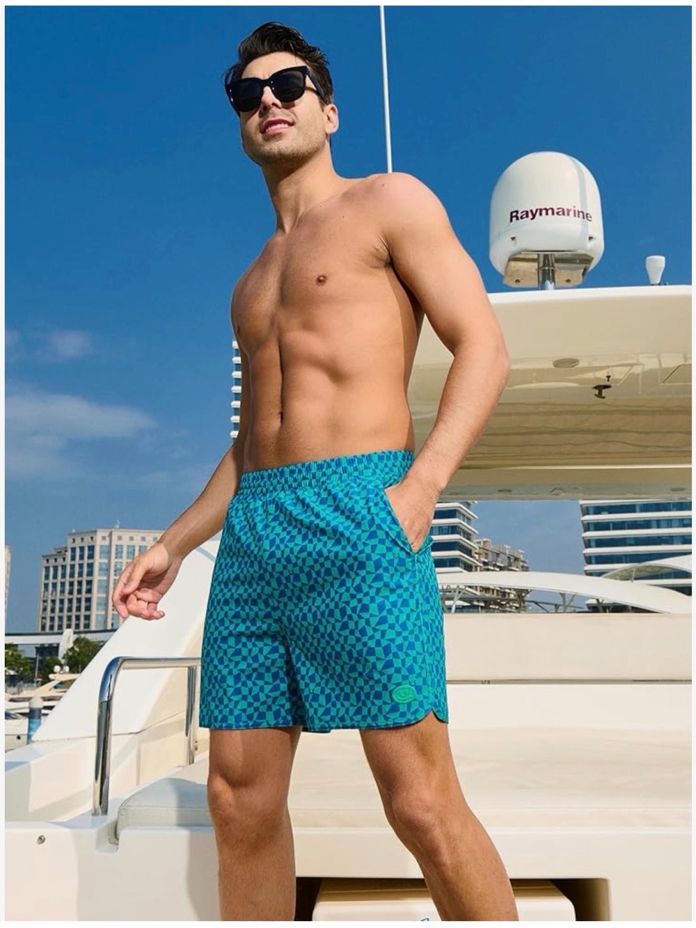 Northyard Men's Teal Geometric Swim Trunks